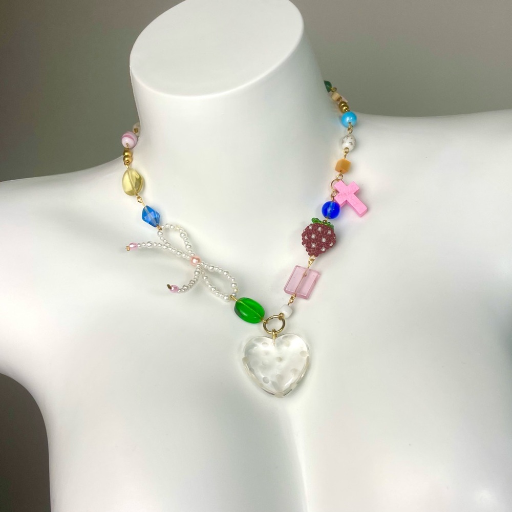 Y2K Colorful Beaded Heart Necklace